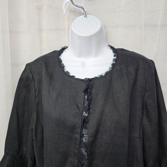 Chico's Black Linen Jacket Fringed Boho Minimalist Bell Sleeves 1 (M) - Picture 2 of 13